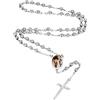 MMXX Collana Rosario Personalizzato con Foto Testo per Uomini Donne Collana Croce Cattolica Grani di Preghiera Cattolici Personalizzati Ciondolo Crocifisso Regali Religiosi - Argento