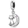 GNOCE Ciondolo Gatto Charms 925 Sterling Silver Pesce Animale Charms per Donne Ragazze Regali per la Festa della Mamma Adatto per Bracciale/Collana (Gatto Luna)