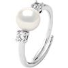 PEARLS & COLORS - Anello Vera Perla Coltivata d'Acqua Dolce 7-8 mm - Colore Bianco Naturale - Qualità AAA+ - Misura Regolabile - Argento 925 - Gioielli Donna