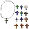 BLUSUPERSHOP COLLANA REGOLABILE CORDA 80-42 CM CON croce vetro e murrine di murano ALTO 4,5x3,5CM pezzi unici prodotto artigianale made in italy A6 TAU TAO ETNICA elegante regalo