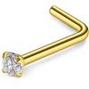 Monster Piercing Set di Artigli da 2,5 mm in Oro Giallo Massiccio da 2,5 mm con Pietra Tonda CZ, Calibro 22, Gioielli a L con Piercing al Naso