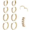 DELORIGIN 8 pezzi piccoli orecchini a cerchio in oro con zirconi minimalista cartilagine orecchino Set Huggie Helix Piercing gioielli per donne uomini (10 12 14 16) Mm, Metallo