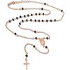 amorili Collana Rosario Uomo Donna in Argento 925 Ramato con Postine e Grani Neri Sfaccettati - Collana Religiosa Cattolica Cristiana di Fede - Gioiello Elegante cll1018