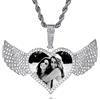 INBLUE Personalizzato Hip Hop Gioielli Memoria Foto Collana Pendente Inciso Testo per Uomo Donna Rame Angelo Ala Rotonda Cuore Zirconi Pendente Corda Catena Regali Personalizzati(argento 46 CM)