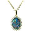 arenaworldFZ Collana con opale - Collana con ciondolo in vero opale australiano in argento Sterling 925 placcato oro, gioiello da donna, piccolo, argento/gemma, opale