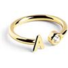 SINGULARU - Anello Personalizzato Letter Spark. Regolabile. Argento 925 con finitura placcata oro 18 Kt. Taglia unica. Gioielli per donna. Lettera Q