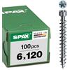 SPAX 1211010601205 - Viti per costruzioni in legno, 6,0 x 120 mm, 100 pezzi, T-Star Plus, testa cilindrica, filettatura completa, 4CUT, WIROX A3J, 1211750601205, zincate, 10 pezzi