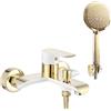 Rea Bloom Rubinetto Vasca Oro Bianco Miscelatore Vasca Con Doccia In Ottone Per Bagno Caldo E Freddo Regolabile (Oro/Bianco) 18,5x18,5x10,5cm