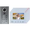 CHICIRIS Citofono Con Telecamera, kit videocitofono 2 fili Citofono visivo campanello 7 pollici 2 fili visione notturna citofono di sicurezza 1 telecamera 4 display 100‑240 V
