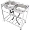 TONFEION Lavello da cucina indipendente in acciaio inox 2 vasche da esterno con mobiletto, piedini regolabili Lavandino mobile per ristorante cucina commerciale