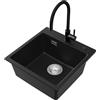 CECIPA Lavello da cucina con rubinetto, 45 x 45 cm, flessibile, con 2 tipi di getto, nero, rettangolare, lavello da cucina, moderno da incasso, granito, lavandino da cucina