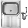 DomoDomo - Lavello cucina 1 vasca con gocciolatoio 80x60 cm in acciaio inox - lavello da cucina moderno salvaspazio - lavelli cucina 1 vasca con scolapiatti - cucina lavello completo con sifone