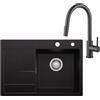 CECIPA Lavello nero 65 x 45 cm con rubinetto estraibile, lavello da cucina in granito, lavello da cucina per armadi da 40 cm di larghezza, lavabo da incasso con sifone e scarico