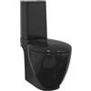 vidaXL Vaso WC in Ceramica da Bagno Rotondo Base con Scarico Nero