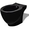 vidaXL Bidè Rotondo da Bagno in Ceramica con Piede Pavimento Nero Pulizia Bidè