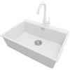 PRIMAGRAN Lavandino Angolare Bianco 68x50cm, Lavello in Granito a 1 vasca + Rubinetto 32x20cm + Set di accessori, Lavabo da Cucina Incasso al Mobile 70cm - Oslo Top S451
