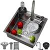 Coubird Lavello da cucina multifunzionale, moderno e intelligente, in acciaio inox, lavello da cucina singolo, adatto per cucina, ristorante (grigio scuro, 50 x 50 cm)