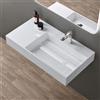 doporro Lavabo Bagno Sospeso Lavabo da Appoggio Rettangolare in Marmo Resina Bianco Lucido, Vasca a Destra 90x48x13 cm con 1 Foro Rubinetto e Piletta Scarico, Colossum12