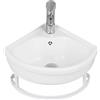 SBCWH Lavandino da Bagno a Parete, Lavandino Angolare in Ceramica e Rubinetto Combinato con Troppopieno, Piccolo Lavabo con Portasciugamani per Casa Moderna All'aperto(25cm/10in)