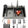 OMGMTSTORE Lavello a cascata 90x50 cm, acciaio inox, 1 vasca, grande postazione, rubinetto 3 in 1, tagliere, sistema drenaggio, set completo per bar