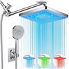 PinWin Soffione doccia, doppio soffione doccia a pioggia da 20,3 cm con braccio di estensione regolabile da 27,9 cm, combinazione portatile ad alta pressione a 6 impostazioni, soffione doccia a LED a