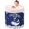 Sinbide - Vasca da bagno pieghevole per adulti, 70 x 65 cm, in plastica, con cotone isolante (motivo balene, colore blu)