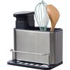 Ghjkldha Dispenser di sapone per piatti con supporto per spugna, dispenser di sapone per lavello da cucina in acciaio inossidabile, 18,8 x 18 x 12,8 cm, multifunzionali per lavandino, nero, argento