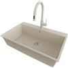 PRIMAGRAN Lavandino da Cucina Tutto Beige 78x50cm, Lavello in Granito a 1 vasca + Rubinetto 40x20cm + Set di accessori, Lavabo da Cucina Incasso al Mobile 80cm - Riga S420