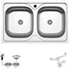 Fhuller Lavello INCASSO 2 Vasche ATLANTE| Acciaio Inox Prelucido | 79x50 cm Foro Scarico 3,5" | Lavello Cucina Resistente, Igienico e Facile da Pulire