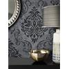 Newroom Design Newroom - Carta da parati barocca in damasco grigio con ornamenti barocchi in pile nero e fiori glamour