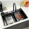 KOOGIMDDR 75×45cm lavello cucina 1 vasca nero Acciaio Inox, lavello a cascata cucina multifunzionale, 13 Pezzi Set lavelli Postazione Di Lavoro A Vasca Singola Lavatazzine E Manopole Di