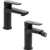 Inbagno Set miscelatori lavabo e bidet nero opaco in ottone, piletta di scarico e flessibili di collegamento inclusi, serie ERIKA