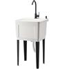RCJCQSR Lavandino autoportante in plastica resistente con rubinetto girevole e dispenser di sapone, grande stazione di lavaggio e drenaggio per lavanderia, cantina, garage (colore: bianco)