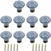 Geesatis 10 pomelli in ceramica per cassetti, armadietti, maniglie per mobili, utensili decorativi con viti di montaggio, colore azzurro, diametro 3,6 cm