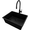 PRIMAGRAN Lavandino sottotop Tutto Nero 56x44cm, Lavello in Granito a 1 vasca + Rubinetto 40x38cm + Set di accessori, Lavabo da Cucina al Mobile 60cm - Venezia Easy S088