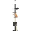 PawHut Albero per Gatti a Soffitto 5 in 1 Alto 220-240 cm, Grigio Scuro | Torre per Gatti fino 5 kg e Gattini, Amaca, Casetta, Piattaforme a Fiore, Pali in Sisal,Tiragraffi a Soffitto