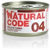 Generico Natural Code Umido Gatto Adult gusto POLLO e TONNO, Numero 04, alimento completo in SFILACCETTI per gatti adulti di tutte le taglie, altamente digeribile | 12 scatolette da 85 grammi l'una.
