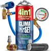 Clima Set CLIMASET - KIT completo AC R134a 4in1, sostituzione del gas, per auto 1994-2016 - Soluzione per l'aria condizionata - sigillante, colorante UV, refrigerante - con cavo, adattatore e lampada UV