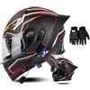 SONGDIQI Casco Modulare Moto Bluetooth Integrato, Casco Moto con Integrale con Doppia Visiera, Casco Integrato Apribile Omologati ECE(Cb,L(59~60cm))