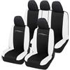Auto Accessori Lupex - Set 9 Pezzi Coprisedili Auto Universali Racing, Colore Nero Bianco - Fodere Protezione Sedili Anteriori e Posteriori, Compatibili con Berline e Utilitarie