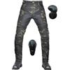 SHAIYOU Pantaloni Protettivi da Moto Jeans Mimetici da Uomo Traspiranti e Resistenti All'usura con 2 Paia di Protezioni Per Fianchi e Ginocchia Rimovibili (Green,XL)