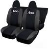 Rebeca Shop® Coprisedili Auto Compatibili con Seicento 600, Made In Italy, Tessuto Policotone 210 Grammi MQ, Logo Auto Ricamato, Anteriori e Posteriori set completo (Nero/Grigio scuro, Con Logo)