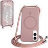 FMPCUON FNPCUON Cover Magnetica Silicone per Samsung Galaxy S25 Edge con Cordino,Compatibile con MagSafe,Custodia con Laccio Collana Tracolla Collo Sottile TPU Antiurto Protettiva Case con Corda.Rosa