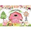 Ttincceer Felice Compleanno Sfondo 1.8x1.2m Fattoria Animale Rosa Fotografia Cartone Animato Maiale Latte Mucca Capra Baby Shower Decorazione Banner