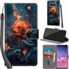 PHINIENLAND Cover per Samsung Galaxy S10 Plus Case PU Pelle Custodia [Kickstand] [Chiusura magnetica] [Slot per Schede], Portafoglio Flip Custodia per Samsung S10 Plus,Fiamma