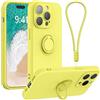 Galful Custodia in silicone per iPhone 14 Pro con cordino da polso, supporto magnetico per auto, ultra sottile, in TPU, antiurto, custodia protettiva per iPhone 14 Pro, giallo