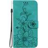 ShuiSu Custodia a portafoglio in pelle vegana per Motorola Moto G9 Play/Moto E7 Plus, custodia protettiva a portafoglio con fiore in rilievo, doppia chiusura magnetica, funzione cavalletto, tasche per