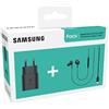 Samsung Set di Kit pedonale Tipo C AKG + Testa di Ricarica Rapida, Nero, Auricolari Intra Auricolari cablati 3,5 mm con Punte Taglie S, M e L, Base di Alimentazione Rapida 25 W con Adattatore USB C