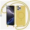 TQmchun Cover Magnetica per iPhone 12 Pro Max,Compatibile con MagSafe,TPU Corda Liquido Silicone Protettiva Case Regolabile Lanyard Tracolla Case,Giallo limone