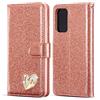QLTYPRI Custodia per Samsung Galaxy A53 5G, in pelle PU, con brillantini, con scomparto per carte di credito, con cuore e strass, per Samsung Galaxy A53 5G, oro rosa